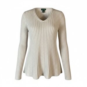 Women's Lauren Ralph Lauren Ribs V-Neck Sweater Tan Size Large